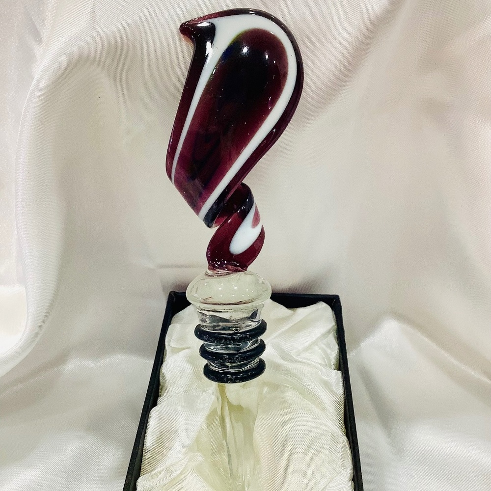 Murano Burgundy Swirl Wine Stopper NEW - Picture 2 of 2
